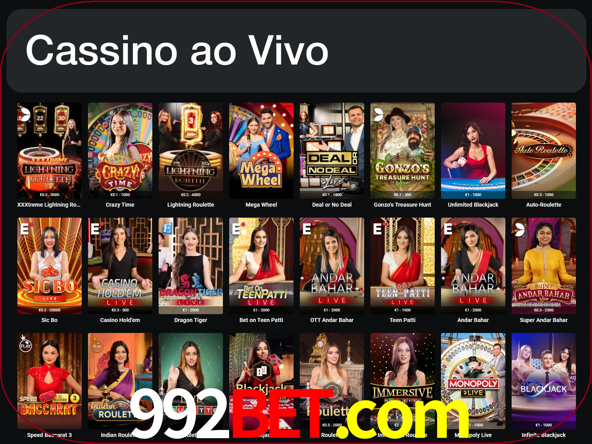 Jogue jogos de cassino com um verdadeiro dealer.