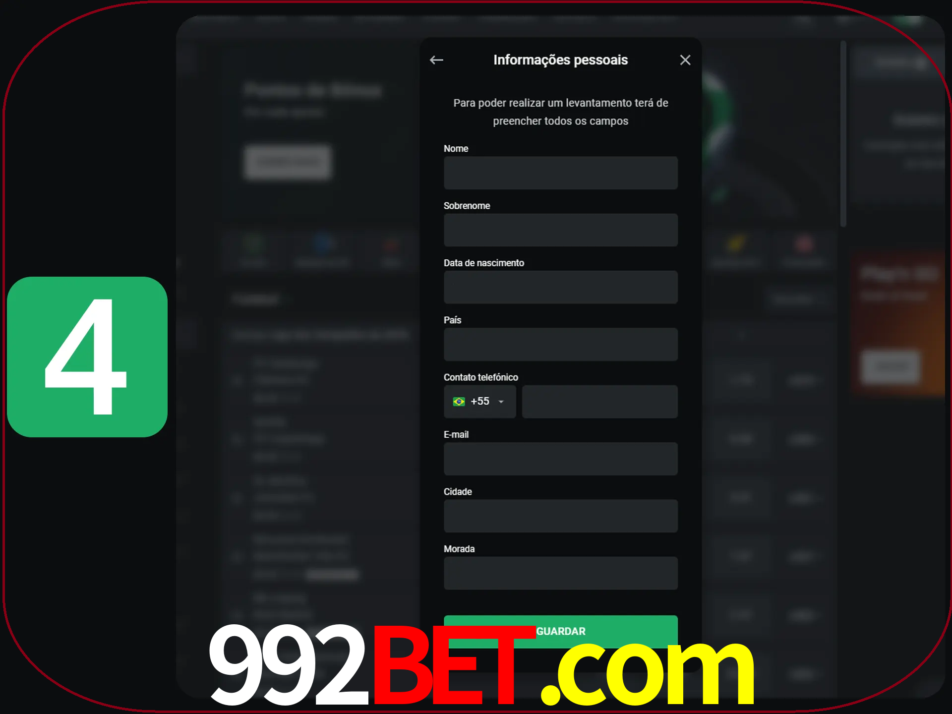 Preencha todos os campos no formulário de registro.